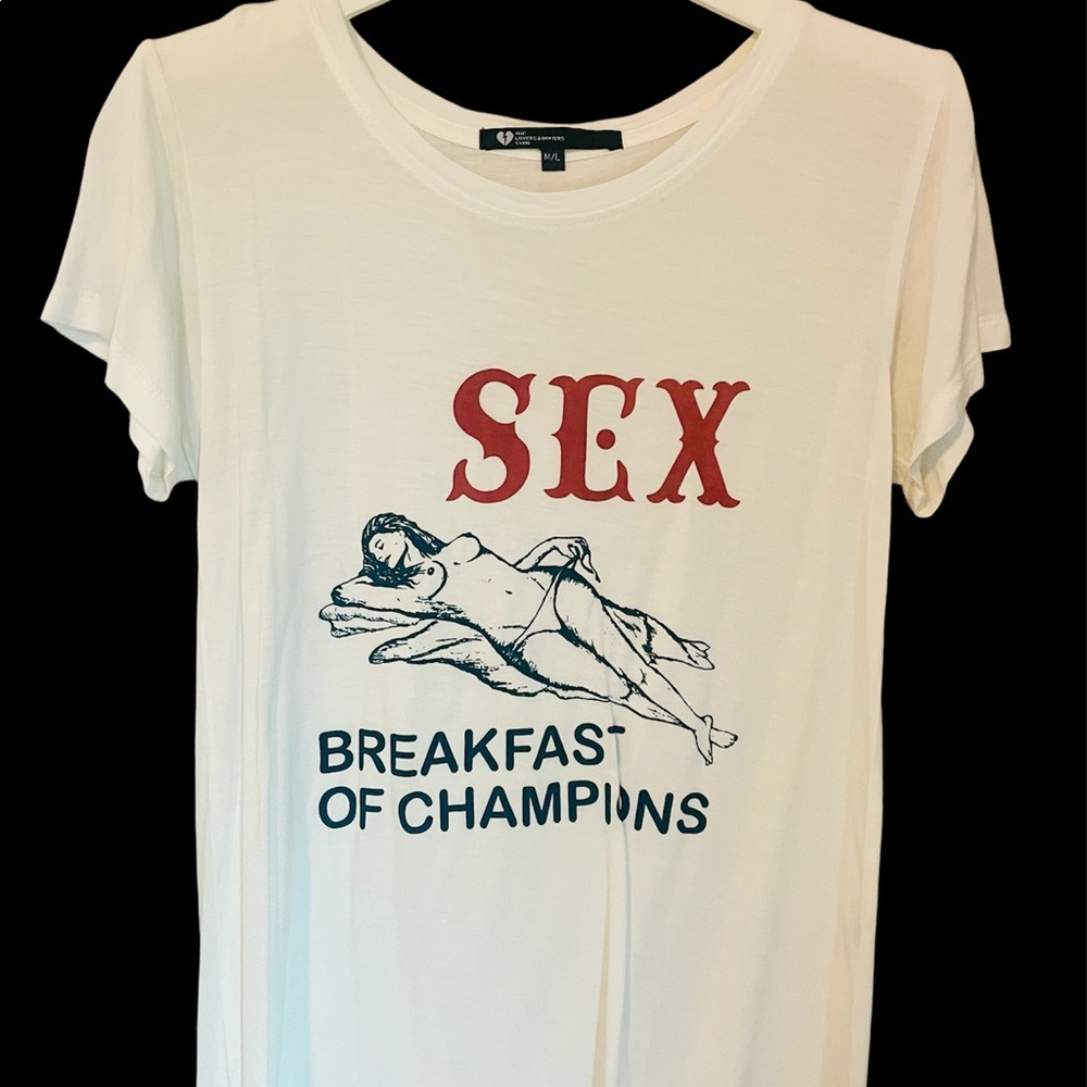 Lovers and Drifters white Sex Breakfast of Champions Tee Medium/Large